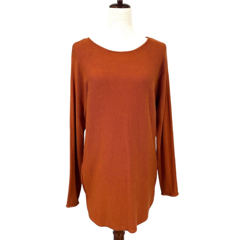 MICHAEL KORS Knit Sweater Orange Sunset Gold Zipper Side Slits Women's Medium
